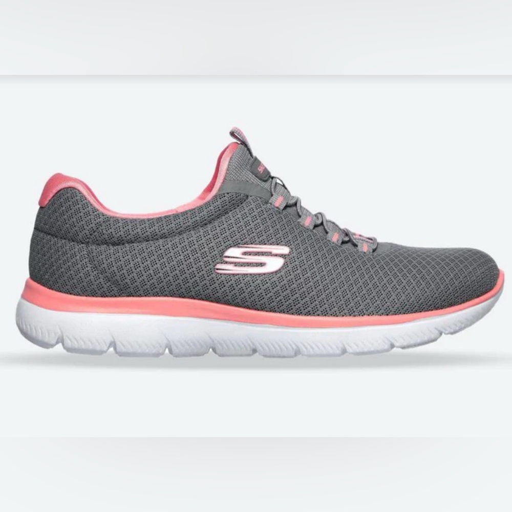 GUC Skechers Memory Foam Women's Gray and Pink Slip-On Sneakers-  9.5 WIDE Fit